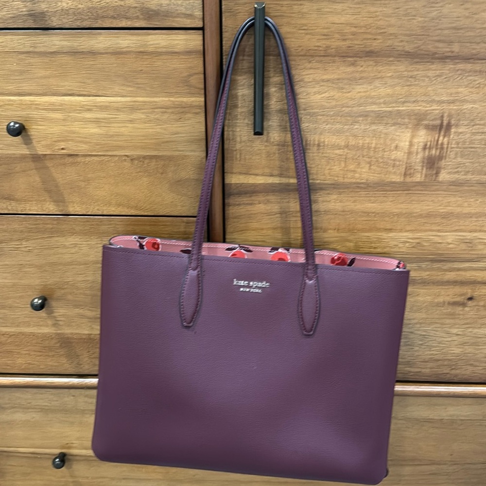 Kate Spade Burgundy tote with floral interior